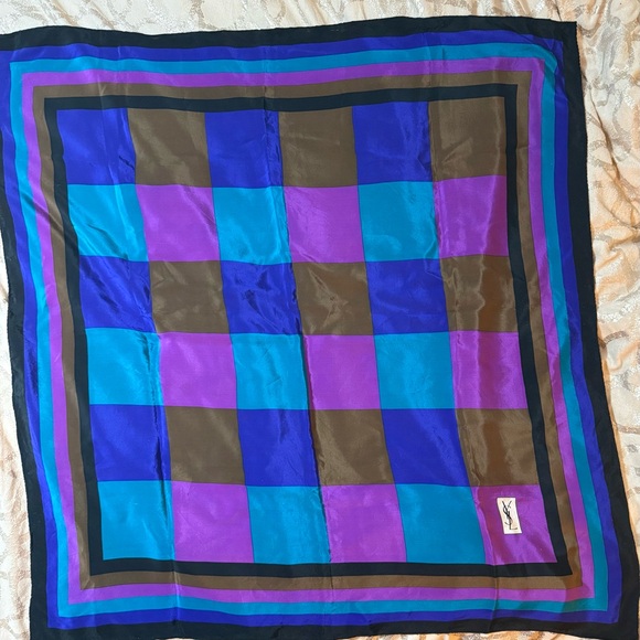 Yves Saint Laurent Accessories - Yves Saint Laurent Silk Purple and Black Scarf